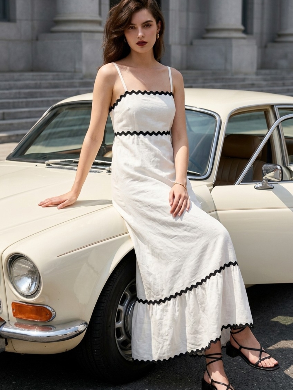Sincerly Jules White Maxi Dress with Black Trim